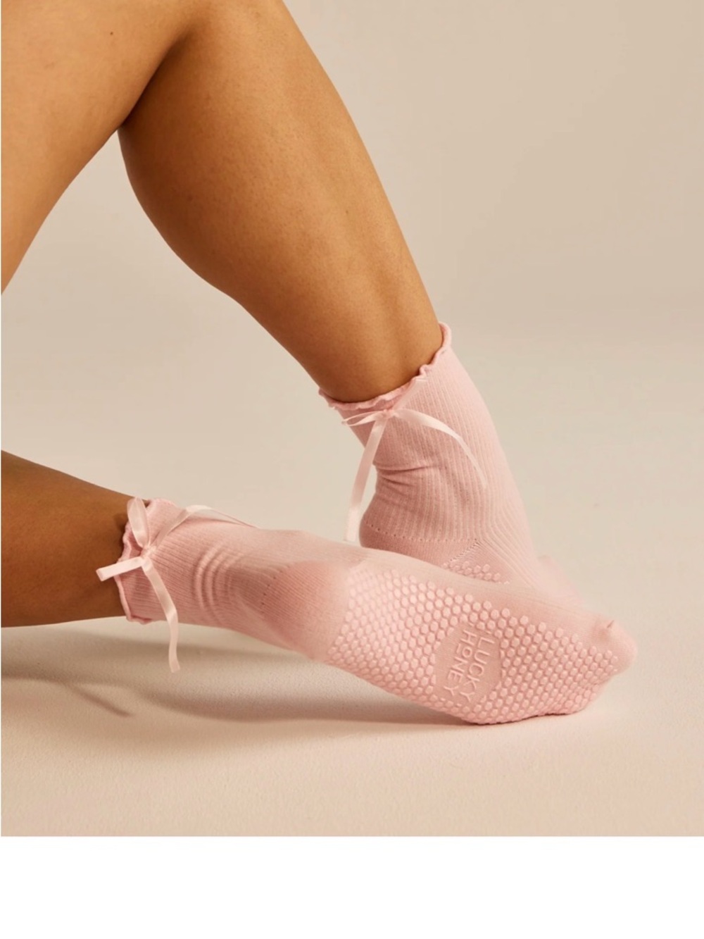 Women’s The Juliet Pink Ballet Ankle Grip Socks with Ribbon